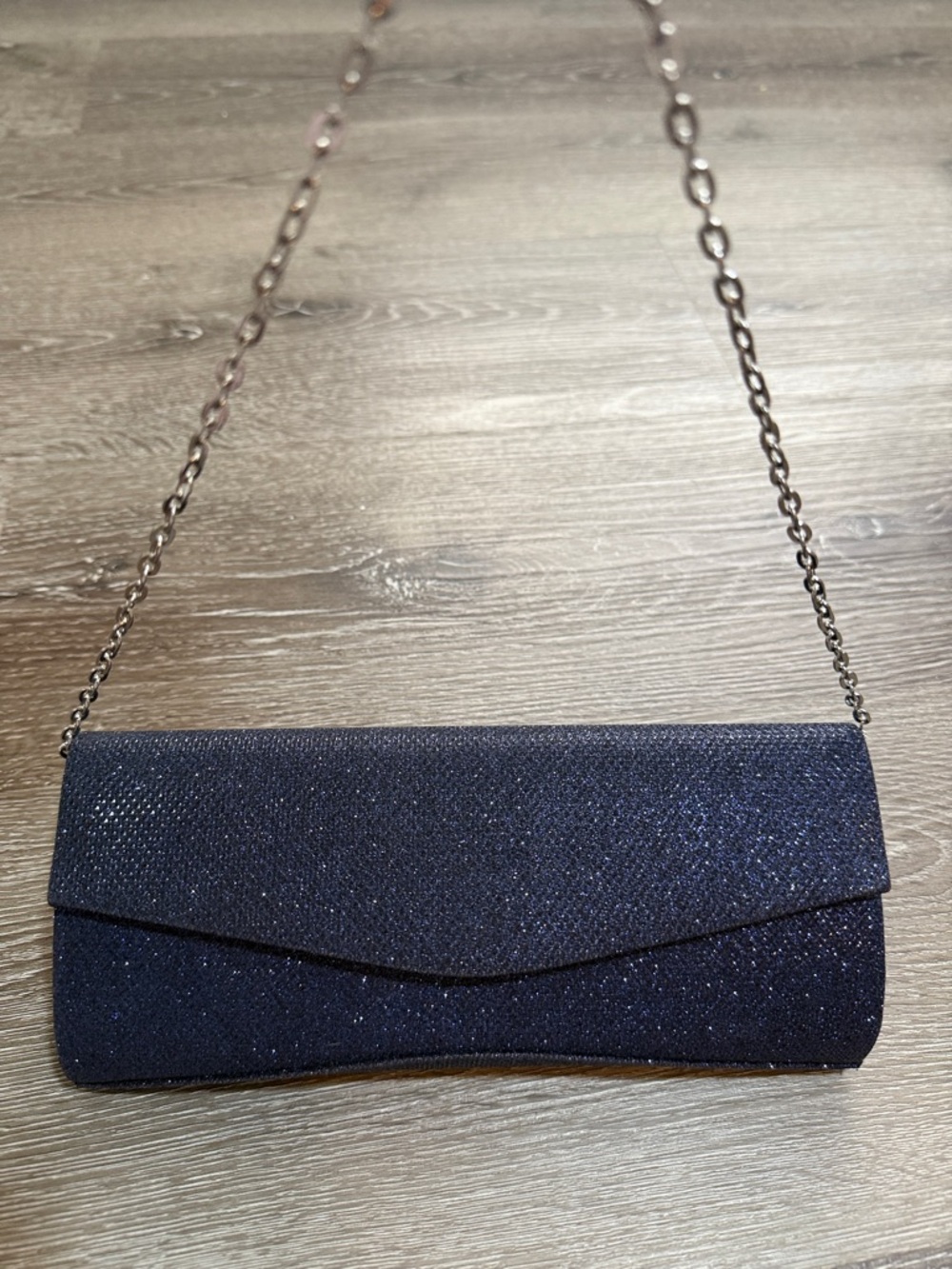 Navy Glitter Evening Clutch Sparkly Chain Strap Formal Prom Bag Debut